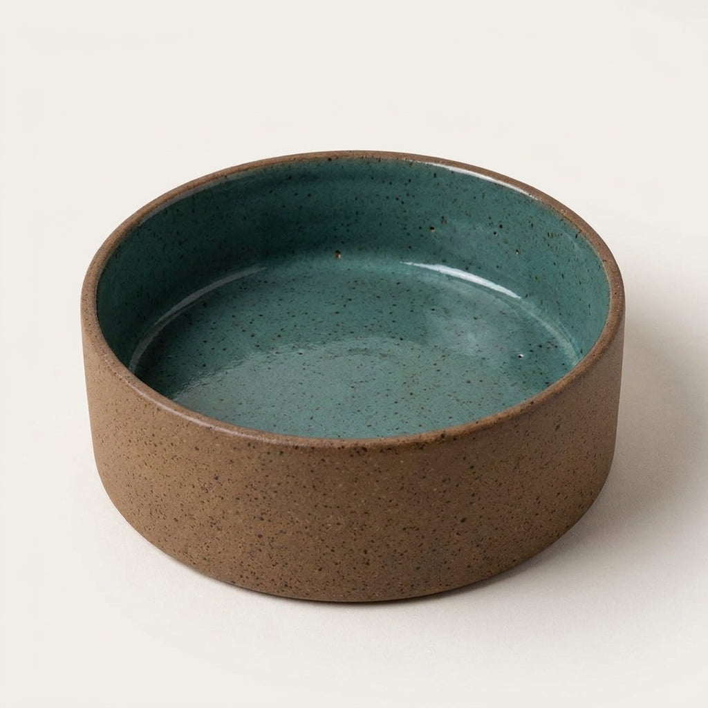 Comedouro Pet em cerâmica artesanal — tamanho 15 Ø x 5 CM, argila Flocos, esmalte Verde Exército