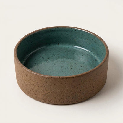 Comedouro Pet em cerâmica artesanal — tamanho 15 Ø x 5 CM, argila Flocos, esmalte Verde Exército