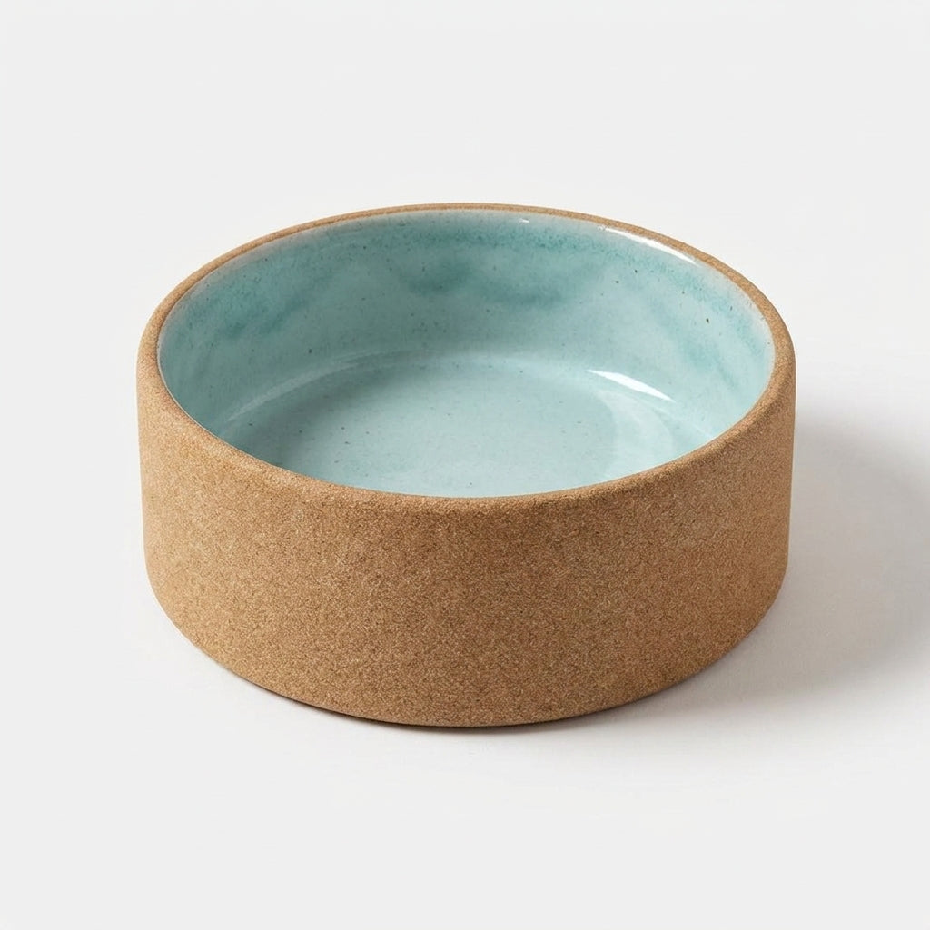 Comedouro Pet em cerâmica artesanal — tamanho 18 Ø x 6 CM, argila Cappuccino, esmalte Jujuba