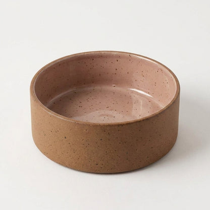 Comedouro Pet em cerâmica artesanal — tamanho 18 Ø x 6 CM, argila Flocos, esmalte Nude