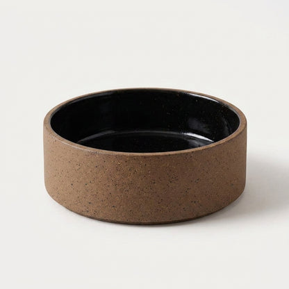Comedouro Pet em cerâmica artesanal — tamanho 18 Ø x 6 CM, argila Flocos, esmalte Preto Ébano