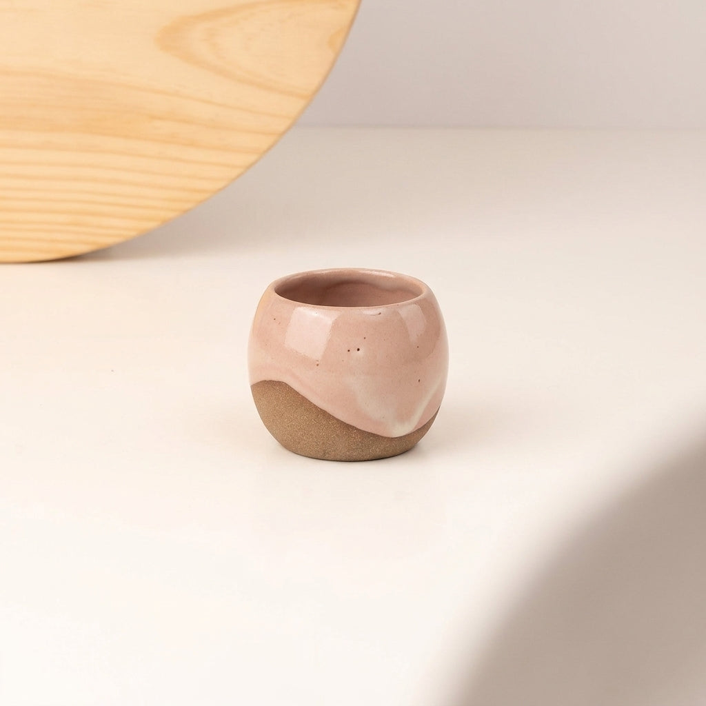 Copinho Esfera em cerâmica artesanal — argila Cappuccino, esmalte Nude