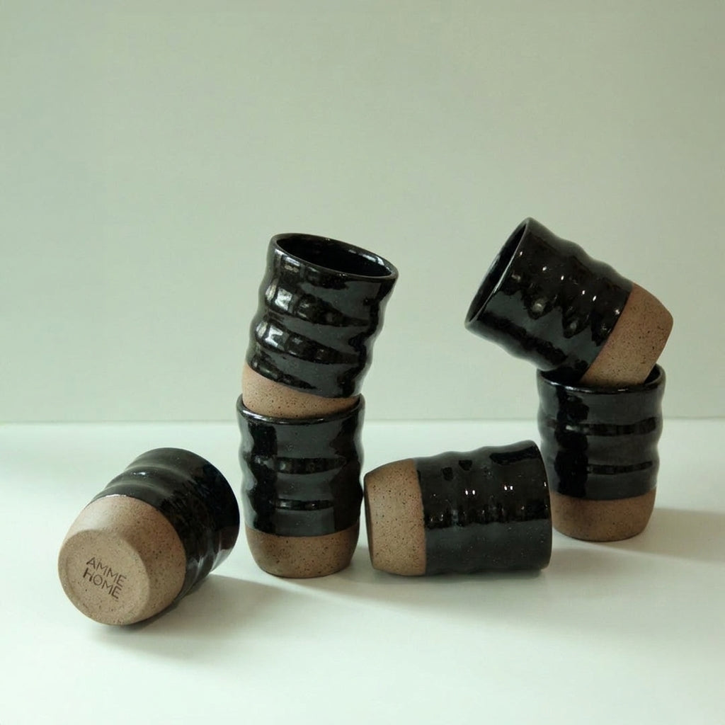 Copo Alto Orgânico em cerâmica artesanal — argila Flocos, esmalte Preto Ébano