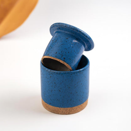 Manteigueira Francesa em cerâmica artesanal — argila Flocos, esmalte Lazuli
