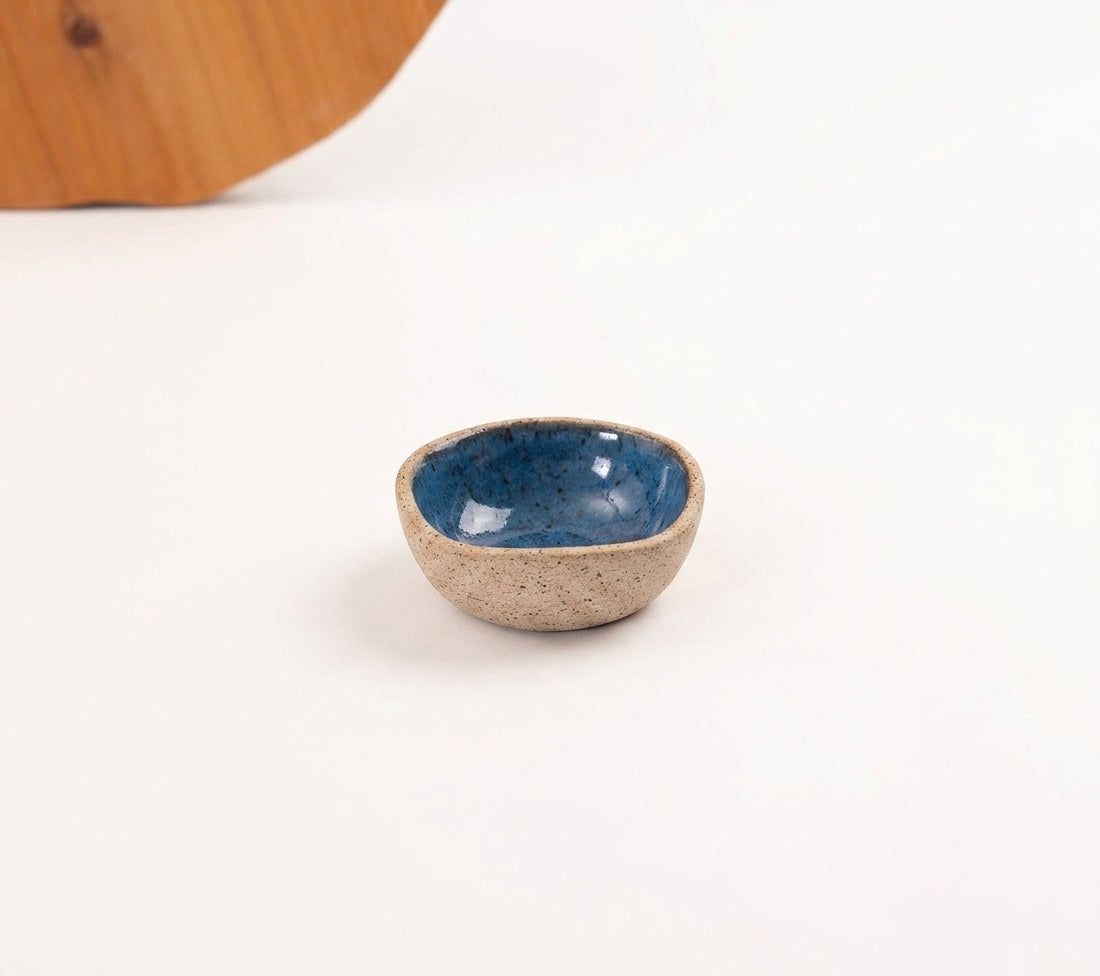 Mini Bowl Quadrado em cerâmica artesanal — argila Flocos, esmalte Azul Safira