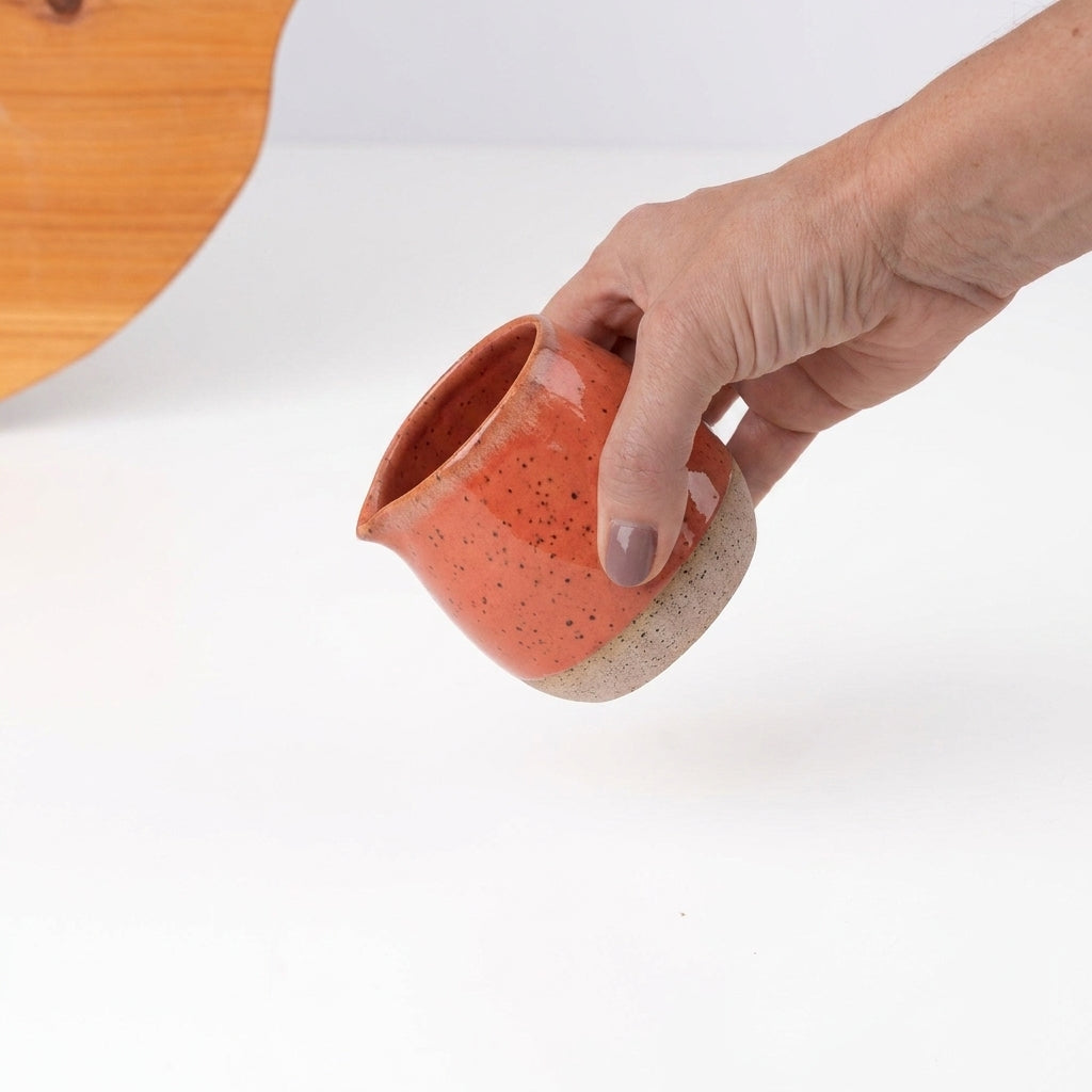 Molheira Cumbuca em cerâmica artesanal — tamanho 180ML, argila Flocos, esmalte Laranja Intenso