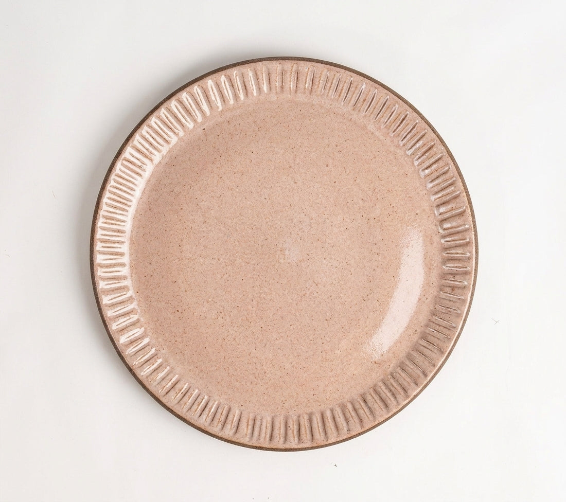 Prato Carving Refeição em cerâmica artesanal — argila Cappuccino, esmalte Nude