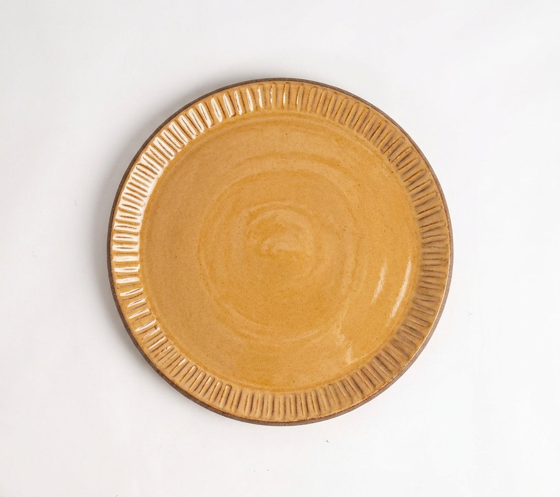 Prato Carving Refeição em cerâmica artesanal — argila Cappuccino, esmalte Pedra Sabão