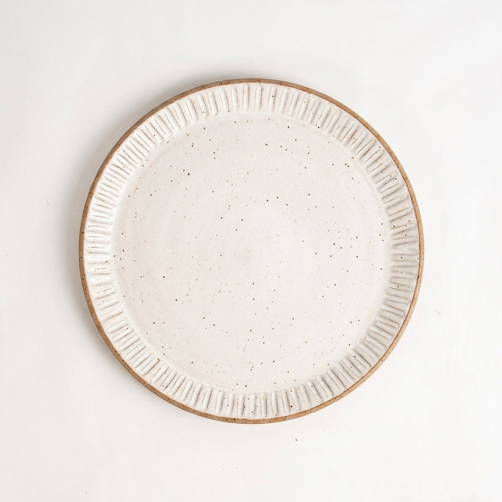 Prato Carving Refeição em cerâmica artesanal — argila Flocos, esmalte Branco AMME