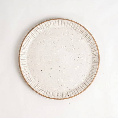 Prato Carving Refeição em cerâmica artesanal — argila Flocos, esmalte Branco AMME