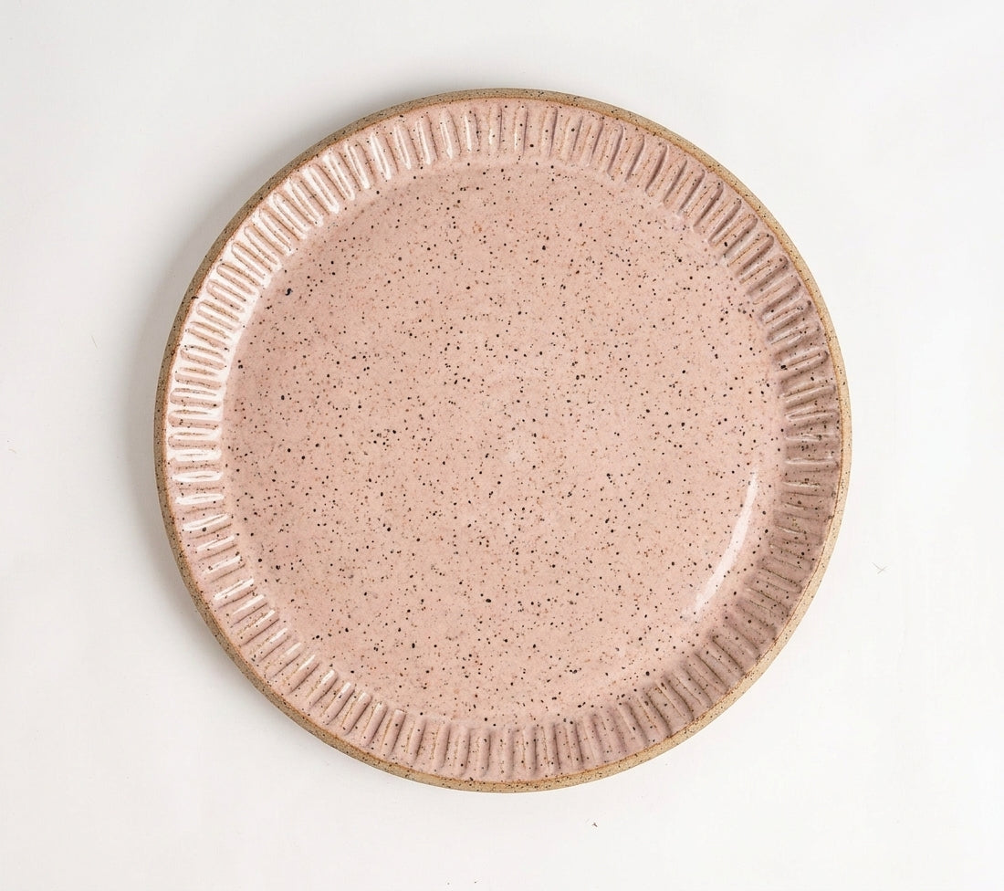 Prato Carving Refeição em cerâmica artesanal — argila Flocos, esmalte Nude