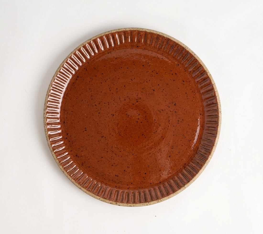 Prato Carving Refeição em cerâmica artesanal — argila Flocos, esmalte Sol de Terracota