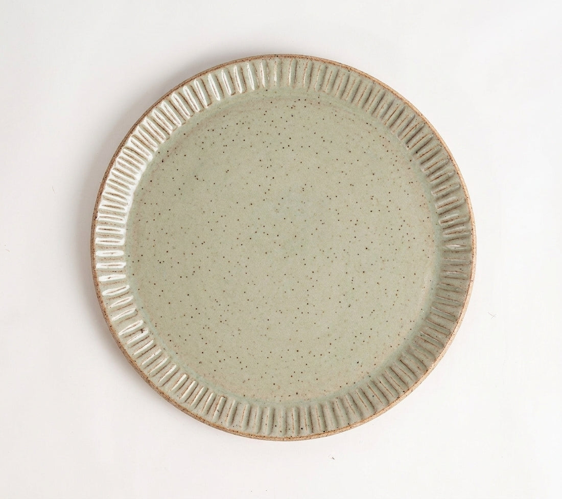Prato Carving Refeição em cerâmica artesanal — argila Flocos, esmalte Verde Pompeia