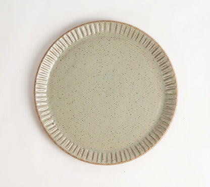 Prato Carving Refeição em cerâmica artesanal — argila Flocos, esmalte Verde Pompeia