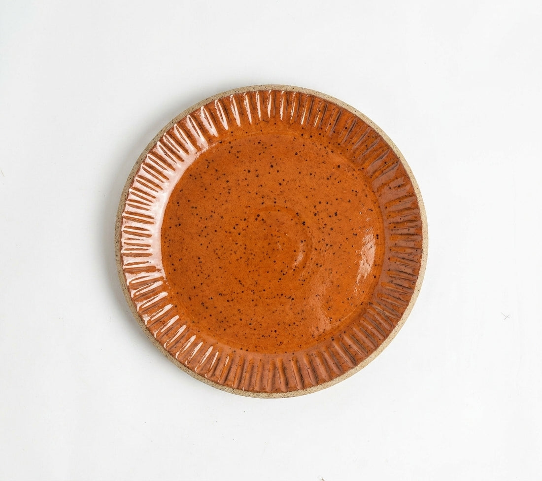 Prato Carving Sobremesa em cerâmica artesanal — argila Flocos, esmalte Sol de Terracota