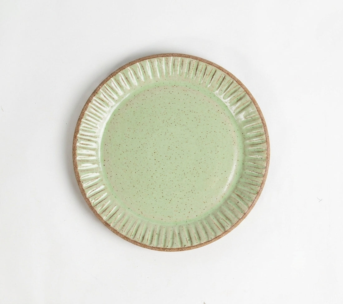 Prato Carving Sobremesa em cerâmica artesanal — argila Flocos, esmalte Verde Menta
