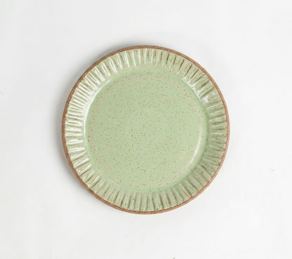 Prato Carving Sobremesa em cerâmica artesanal — argila Flocos, esmalte Verde Menta