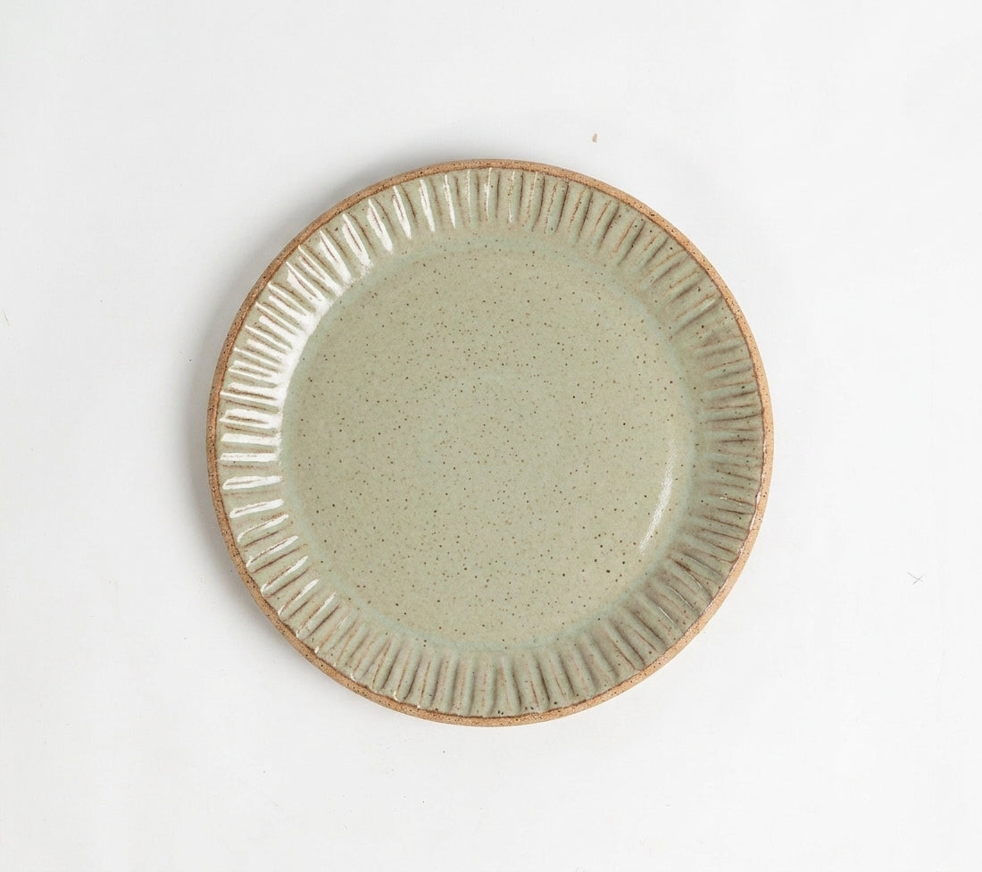 Prato Carving Sobremesa em cerâmica artesanal — argila Flocos, esmalte Verde Pompeia