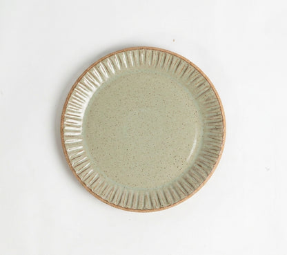Prato Carving Sobremesa em cerâmica artesanal — argila Flocos, esmalte Verde Pompeia