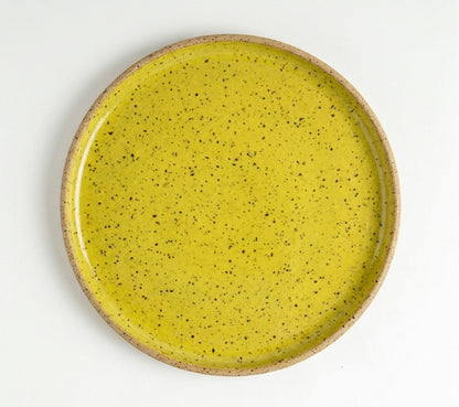 Prato Encontro Refeição em cerâmica artesanal — argila Flocos, esmalte Amarelo Intenso