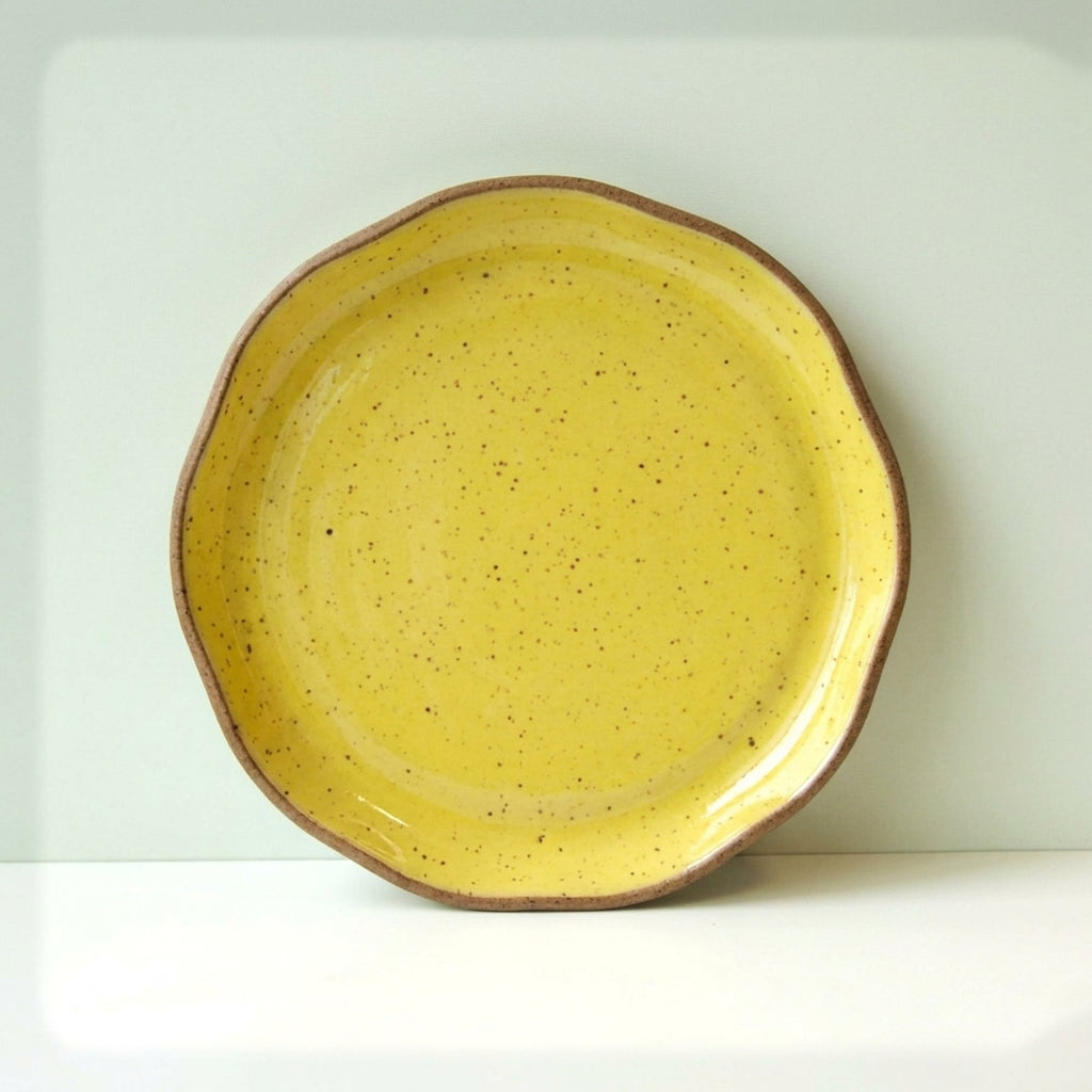 Prato Encontro Salada Orgânico em cerâmica artesanal — argila Flocos, esmalte Amarelo Intenso