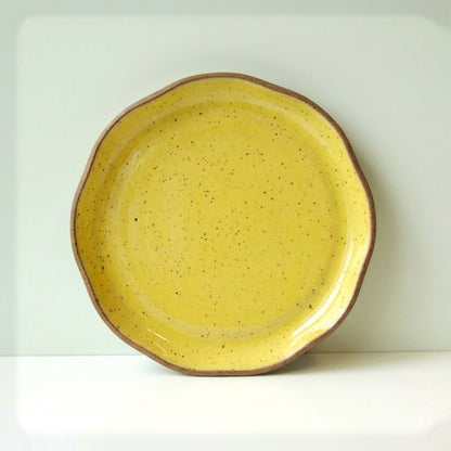 Prato Encontro Salada Orgânico em cerâmica artesanal — argila Flocos, esmalte Amarelo Intenso