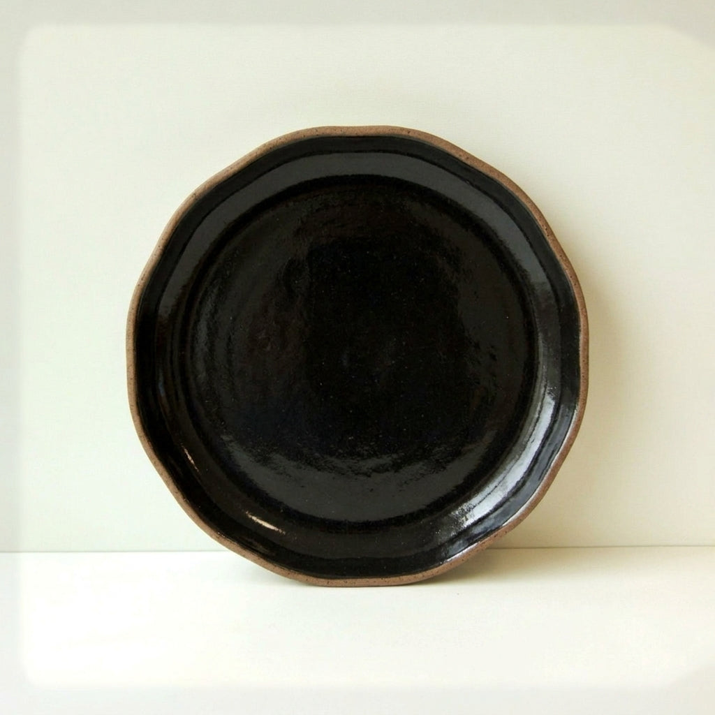 Prato Encontro Salada Orgânico em cerâmica artesanal — argila Flocos, esmalte Preto Ébano