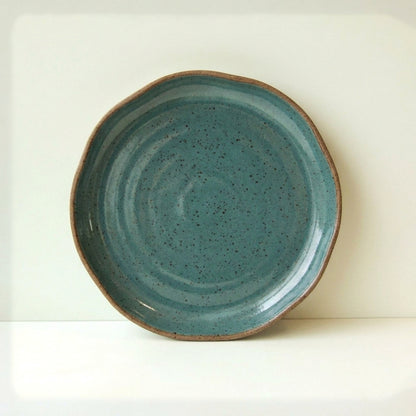 Prato Encontro Salada Orgânico em cerâmica artesanal — argila Flocos, esmalte Verde Exército