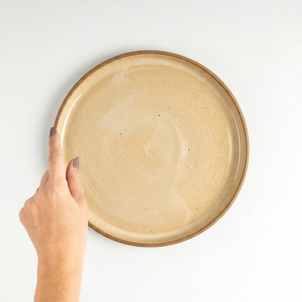 Prato Encontro Salada em cerâmica artesanal — argila Cappuccino, esmalte Pedra Sabão