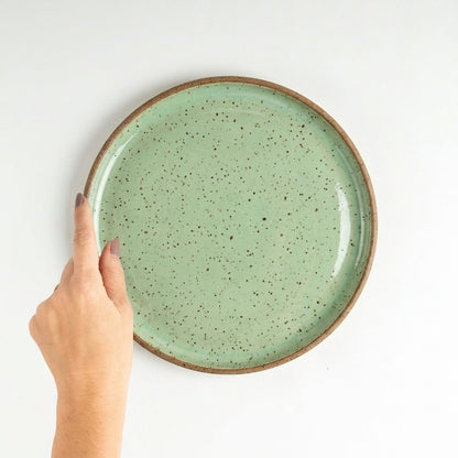 Prato Encontro Salada em cerâmica artesanal — argila Flocos, esmalte Verde Menta