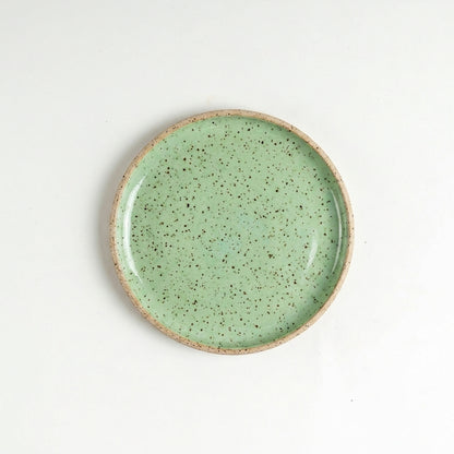 Prato Encontro Sobremesa em cerâmica artesanal — argila Flocos, esmalte Verde Menta
