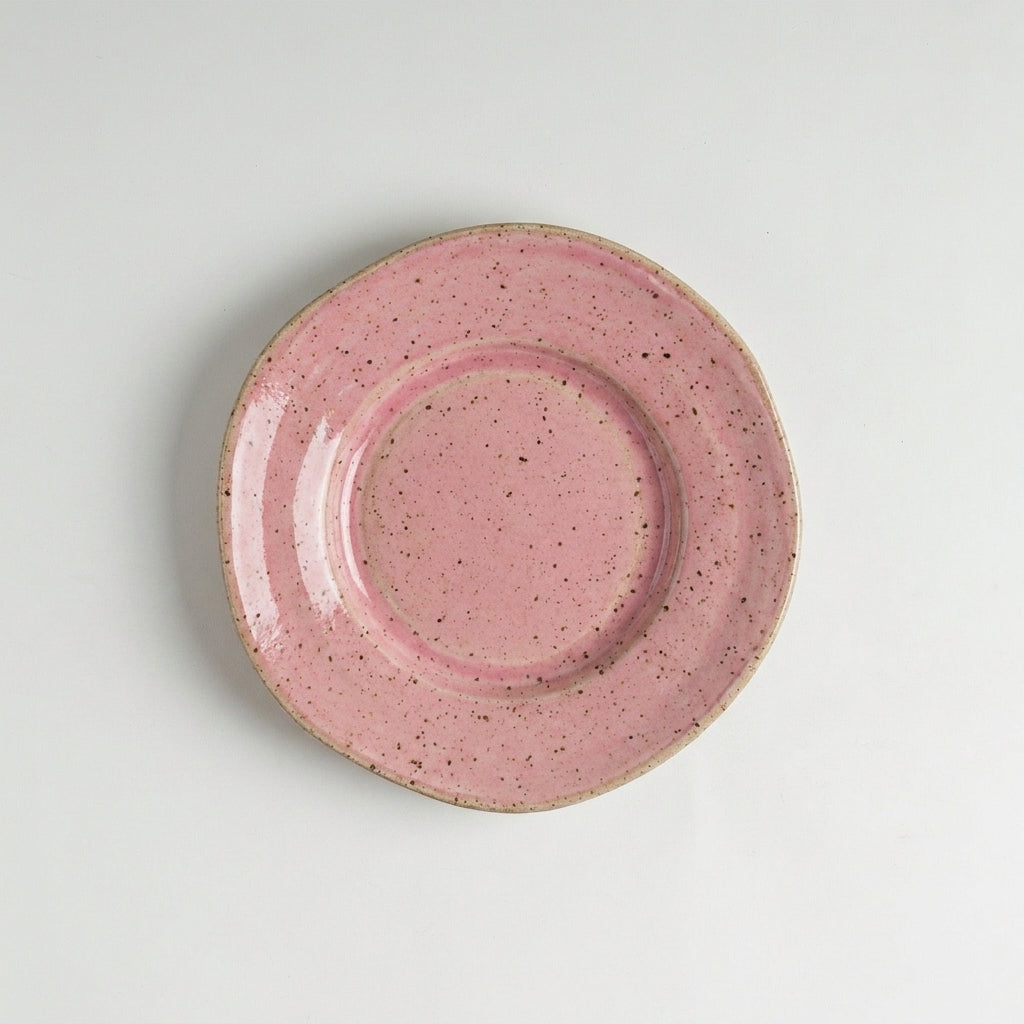 Prato Flor fundo orgânico em cerâmica artesanal — argila Flocos, esmalte Rosa Barbie