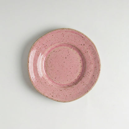 Prato Flor fundo orgânico em cerâmica artesanal — argila Flocos, esmalte Rosa Barbie