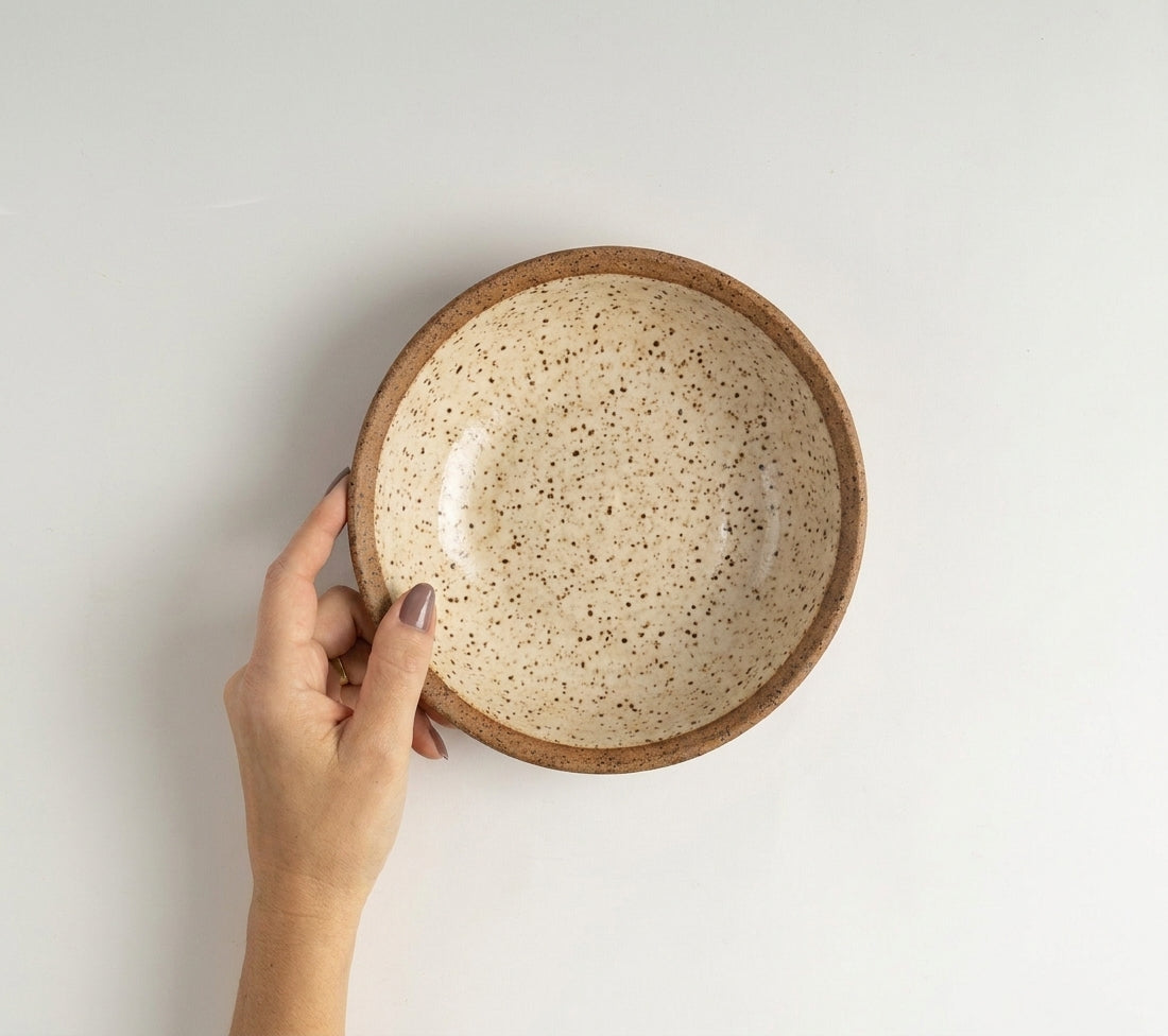 Prato Risoto Borda Alta em cerâmica artesanal — tamanho 250ML, argila Flocos, esmalte Pedra Sabão