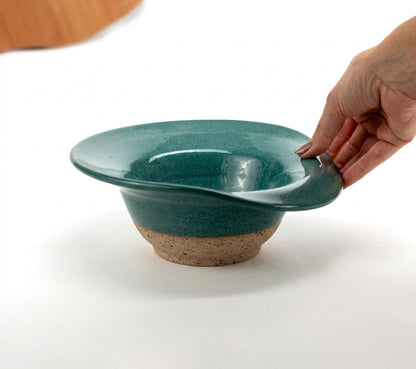 Prato Risoto Borda Rebaixada em cerâmica artesanal — tamanho 350ML, argila Flocos, esmalte Verde Exército