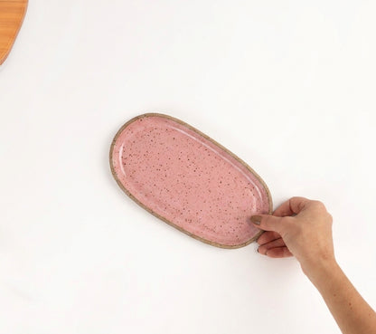 Réguas orgânicas para servir em cerâmica artesanal — tamanho 12CM x 25CM, argila Flocos, esmalte Rosa Barbie