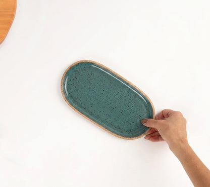Réguas orgânicas para servir em cerâmica artesanal — tamanho 12CM x 25CM, argila Flocos, esmalte Verde Exército