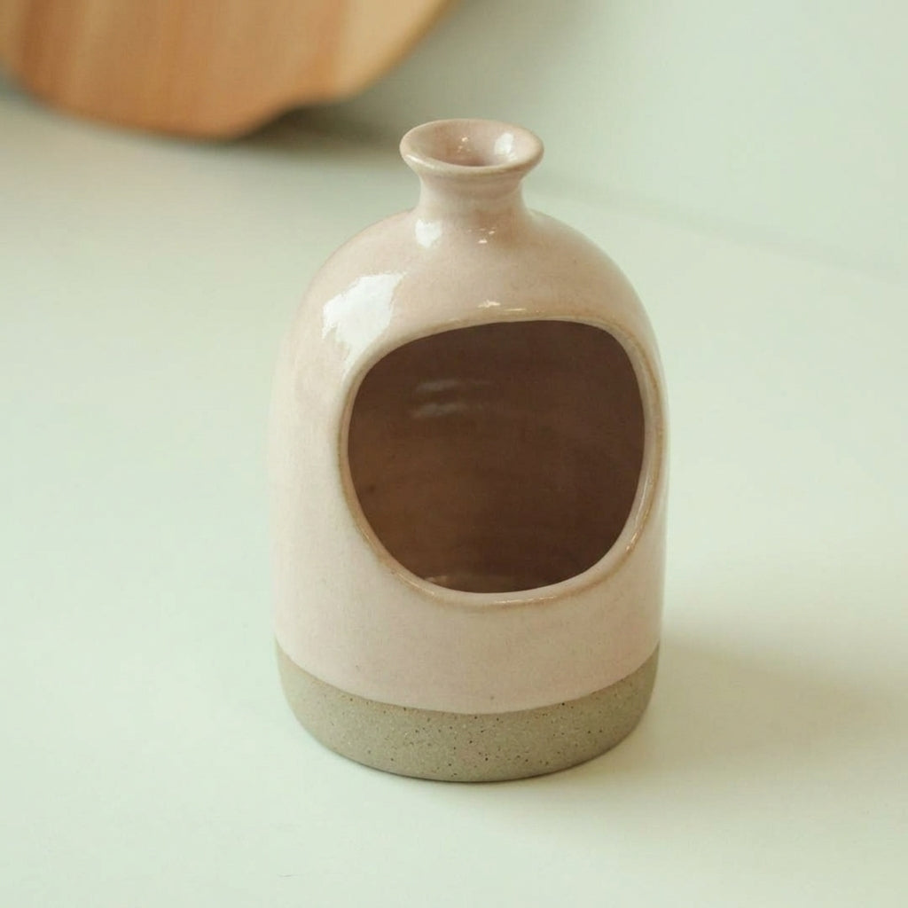 Saleiro Aberto em cerâmica artesanal — argila Cappuccino, esmalte Nude
