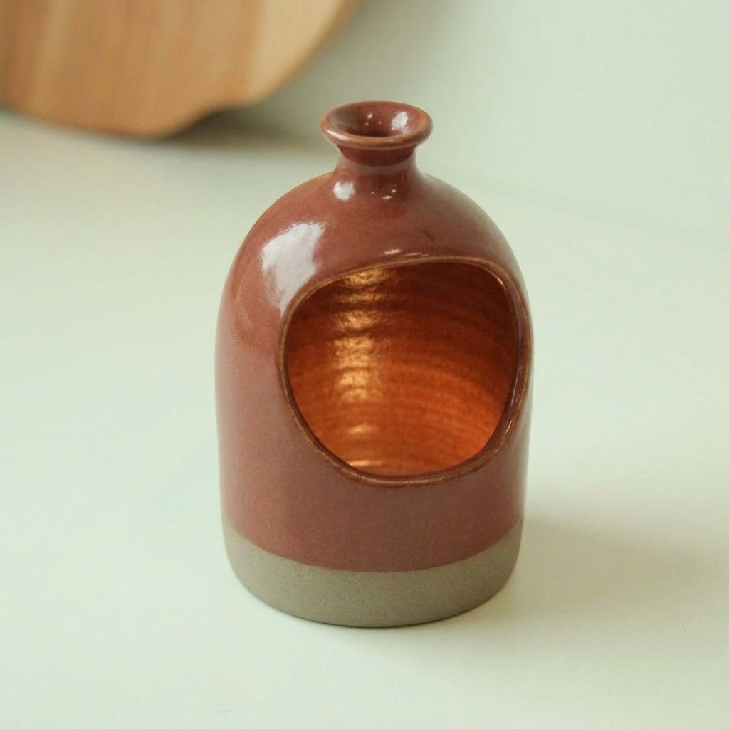 Saleiro Aberto em cerâmica artesanal — argila Cappuccino, esmalte Sol de Terracota