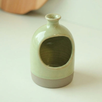 Saleiro Aberto em cerâmica artesanal — argila Cappuccino, esmalte Verde Menta