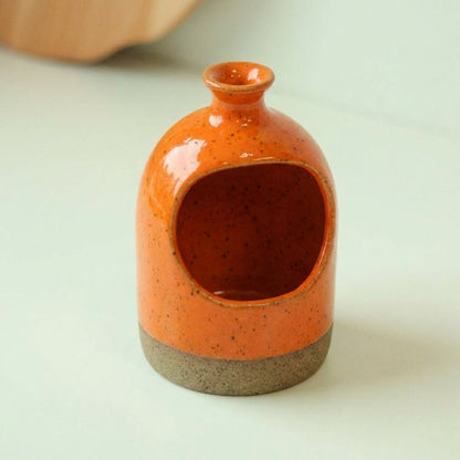 Saleiro Aberto em cerâmica artesanal — argila Flocos, esmalte Laranja Intenso