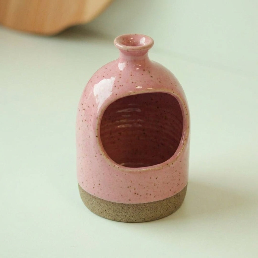 Saleiro Aberto em cerâmica artesanal — argila Flocos, esmalte Rosa Barbie