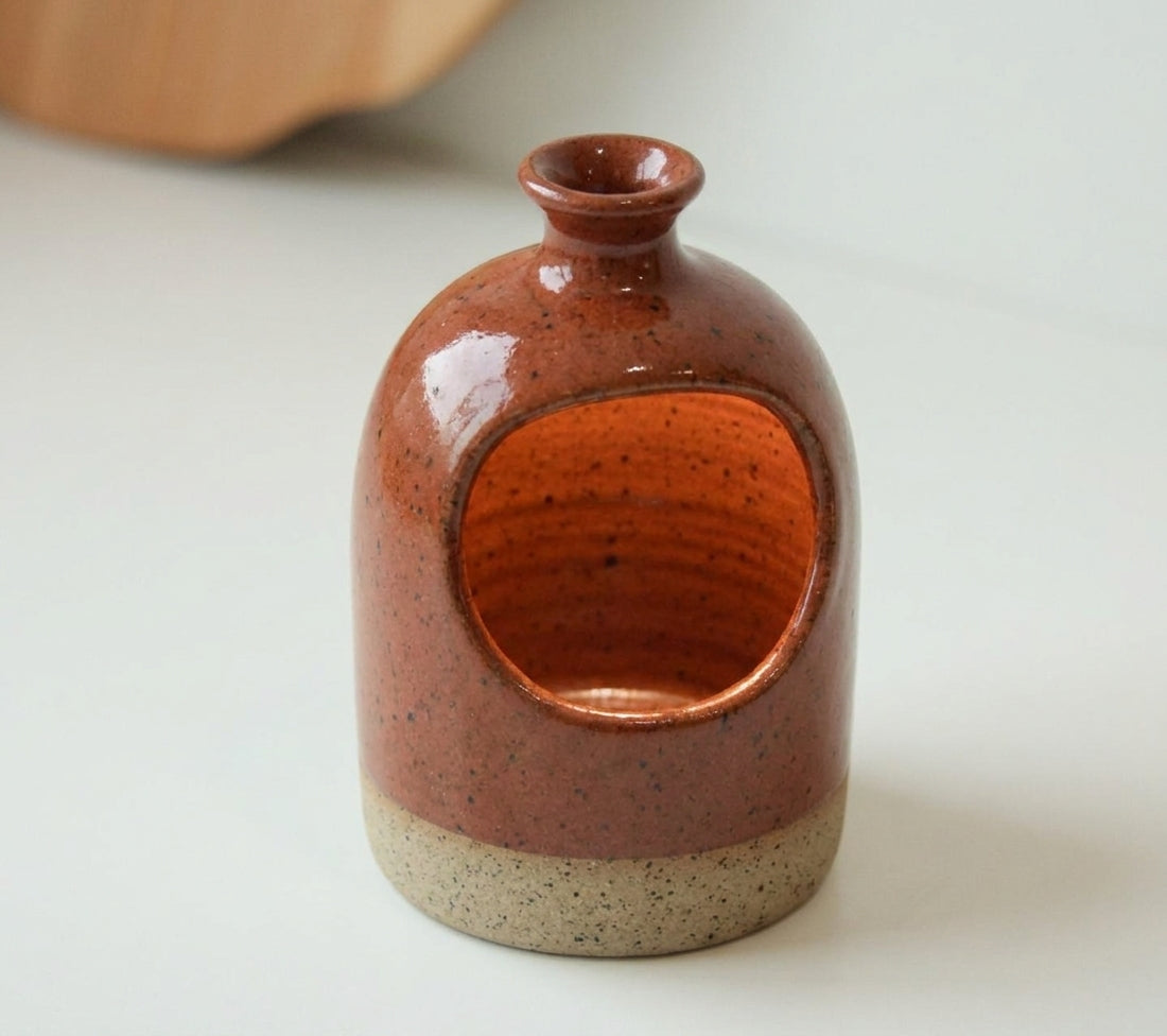 Saleiro Aberto em cerâmica artesanal — argila Flocos, esmalte Sol de Terracota