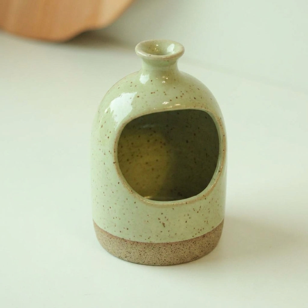 Saleiro Aberto em cerâmica artesanal — argila Flocos, esmalte Verde Menta