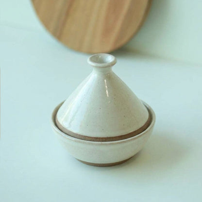 Saleiro Marroquino em cerâmica artesanal — argila Cappuccino, esmalte Branco AMME
