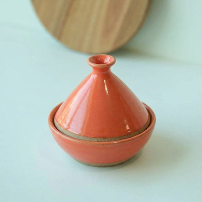 Saleiro Marroquino em cerâmica artesanal — argila Cappuccino, esmalte Laranja Intenso