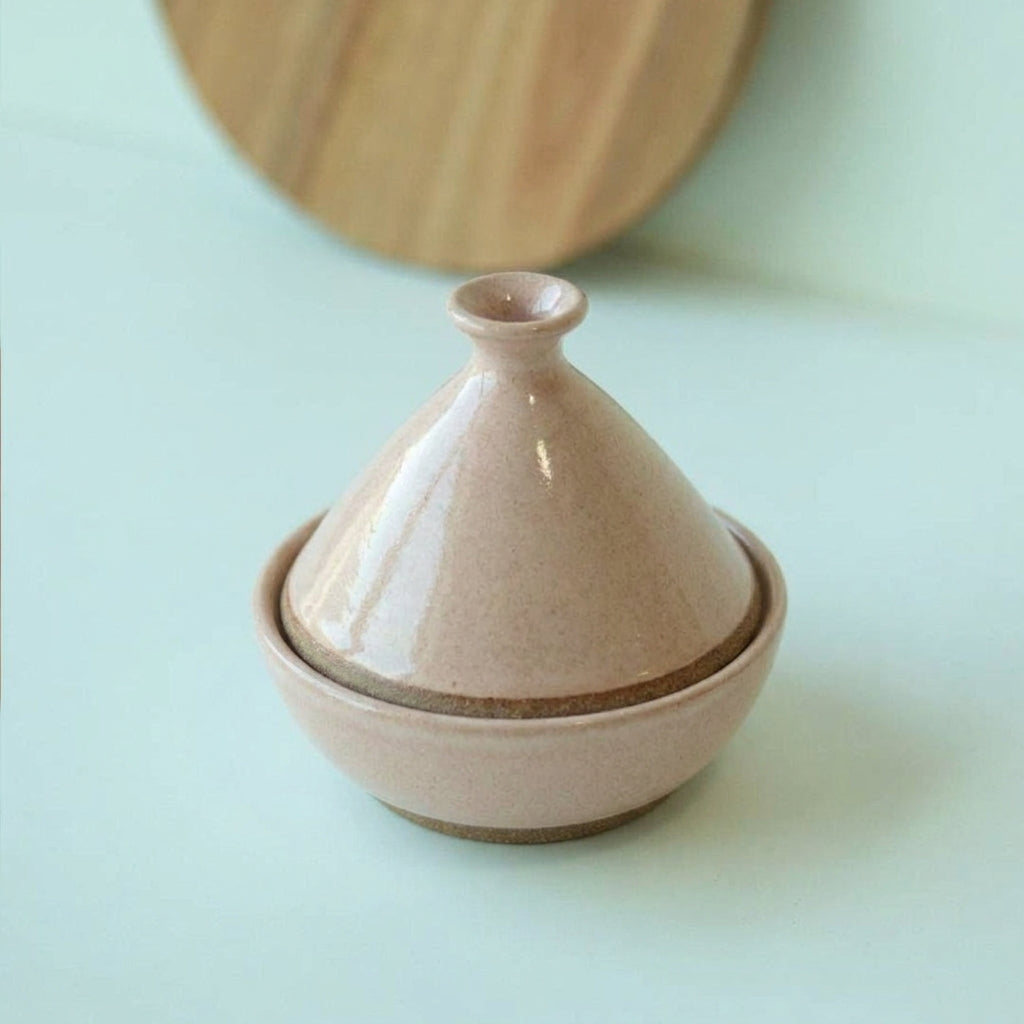 Saleiro Marroquino em cerâmica artesanal — argila Cappuccino, esmalte Nude