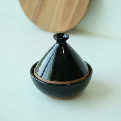 Saleiro Marroquino em cerâmica artesanal — argila Cappuccino, esmalte Preto Ébano
