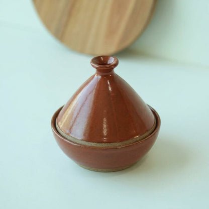 Saleiro Marroquino em cerâmica artesanal — argila Cappuccino, esmalte Sol de Terracota