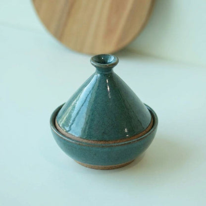 Saleiro Marroquino em cerâmica artesanal — argila Cappuccino, esmalte Verde Exército